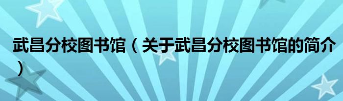 武昌分校圖書館（關(guān)于武昌分校圖書館的簡介）