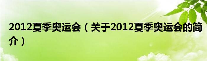 2012夏季奧運(yùn)會(huì)（關(guān)于2012夏季奧運(yùn)會(huì)的簡(jiǎn)介）