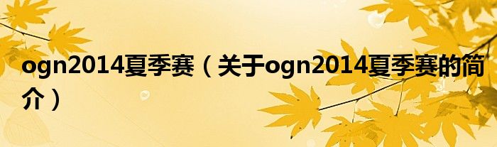 ogn2014夏季賽（關(guān)于ogn2014夏季賽的簡介）