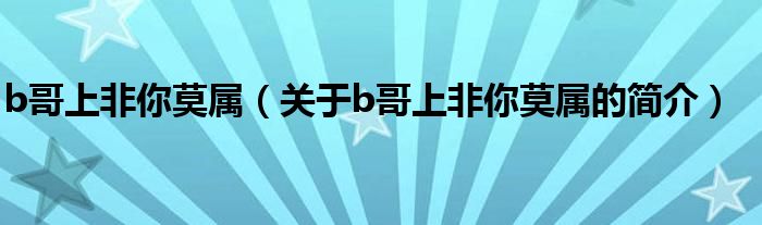 b哥上非你莫屬（關(guān)于b哥上非你莫屬的簡介）