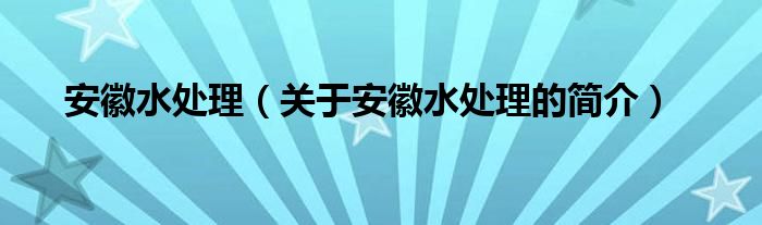 安徽水處理（關(guān)于安徽水處理的簡(jiǎn)介）