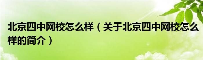 北京四中網校怎么樣（關于北京四中網校怎么樣的簡介）