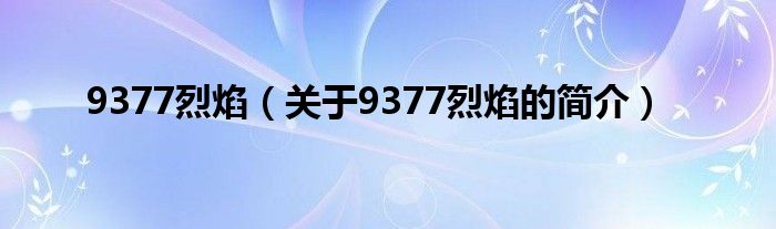 9377烈焰（關于9377烈焰的簡介）