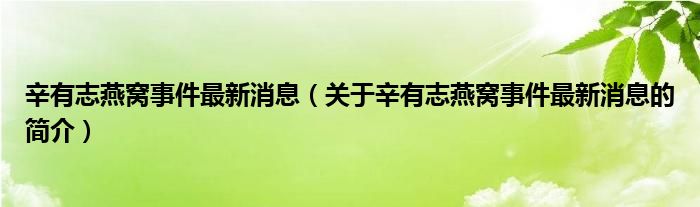 辛有志燕窩事件最新消息（關于辛有志燕窩事件最新消息的簡介）