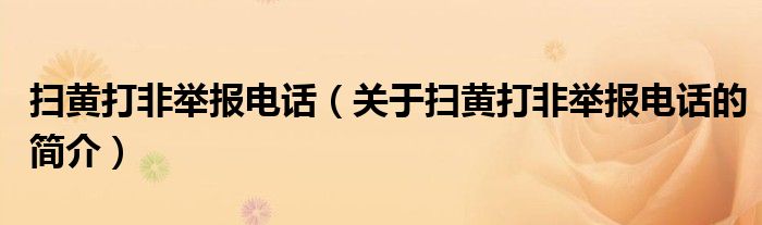 掃黃打非舉報電話（關(guān)于掃黃打非舉報電話的簡介）