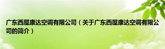 廣東西屋康達(dá)空調(diào)有限公司（關(guān)于廣東西屋康達(dá)空調(diào)有限公司的簡介）