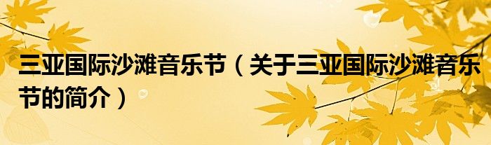 三亞國際沙灘音樂節(jié)（關(guān)于三亞國際沙灘音樂節(jié)的簡介）