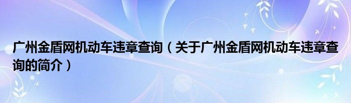 廣州金盾網(wǎng)機(jī)動(dòng)車(chē)違章查詢(xún)（關(guān)于廣州金盾網(wǎng)機(jī)動(dòng)車(chē)違章查詢(xún)的簡(jiǎn)介）