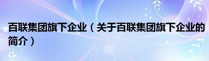 百聯(lián)集團旗下企業(yè)（關于百聯(lián)集團旗下企業(yè)的簡介）