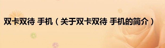 雙卡雙待 手機(jī)（關(guān)于雙卡雙待 手機(jī)的簡(jiǎn)介）