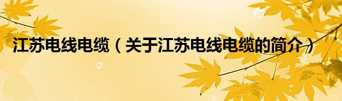 江蘇電線(xiàn)電纜（關(guān)于江蘇電線(xiàn)電纜的簡(jiǎn)介）