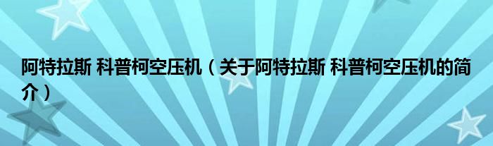 阿特拉斯 科普柯空壓機(jī)（關(guān)于阿特拉斯 科普柯空壓機(jī)的簡(jiǎn)介）