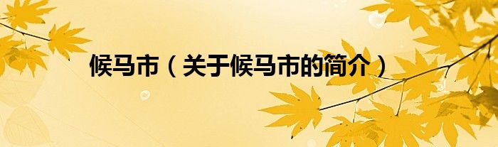 候馬市（關(guān)于候馬市的簡(jiǎn)介）