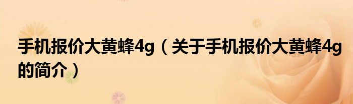 手機(jī)報價大黃蜂4g（關(guān)于手機(jī)報價大黃蜂4g的簡介）