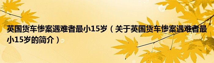 英國(guó)貨車慘案遇難者最小15歲（關(guān)于英國(guó)貨車慘案遇難者最小15歲的簡(jiǎn)介）