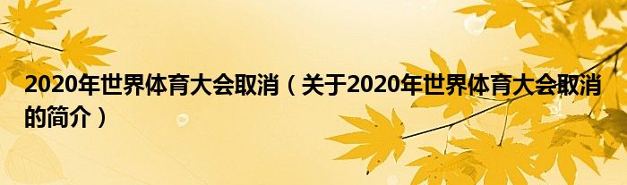 2020年世界體育大會(huì)取消（關(guān)于2020年世界體育大會(huì)取消的簡介）