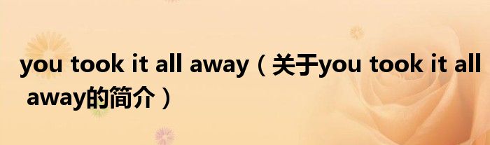 you took it all away（關(guān)于you took it all away的簡介）