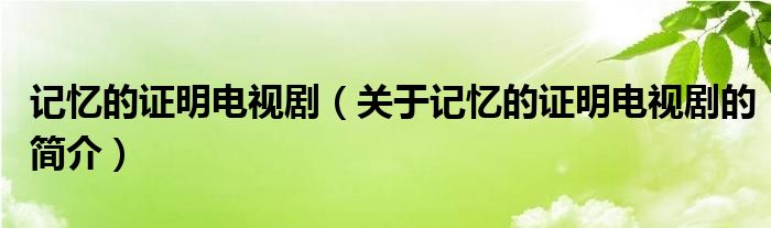 記憶的證明電視?。P(guān)于記憶的證明電視劇的簡介）