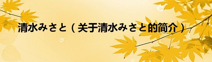 清水みさと（關(guān)于清水みさと的簡(jiǎn)介）