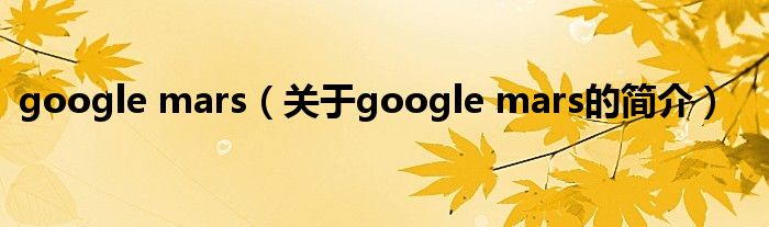 google mars（關(guān)于google mars的簡介）