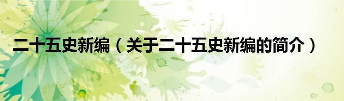 二十五史新編（關(guān)于二十五史新編的簡(jiǎn)介）