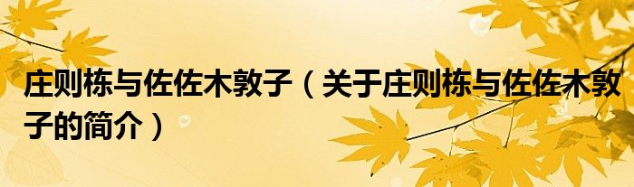 莊則棟與佐佐木敦子（關(guān)于莊則棟與佐佐木敦子的簡介）