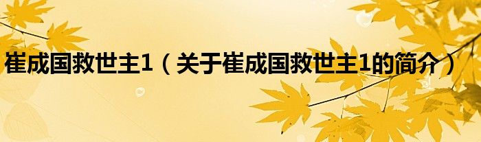 崔成國(guó)救世主1（關(guān)于崔成國(guó)救世主1的簡(jiǎn)介）