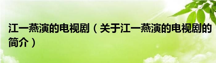 江一燕演的電視?。P(guān)于江一燕演的電視劇的簡介）