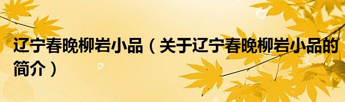 遼寧春晚柳巖小品（關(guān)于遼寧春晚柳巖小品的簡(jiǎn)介）