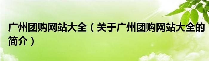 廣州團(tuán)購網(wǎng)站大全（關(guān)于廣州團(tuán)購網(wǎng)站大全的簡介）