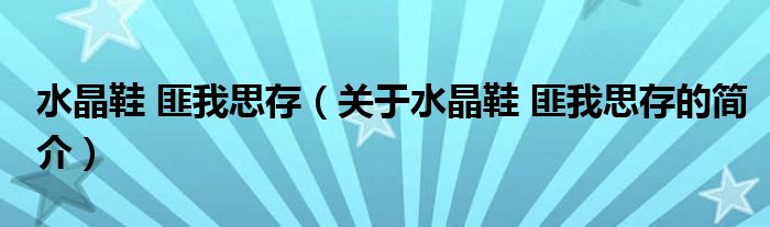 水晶鞋 匪我思存（關(guān)于水晶鞋 匪我思存的簡(jiǎn)介）