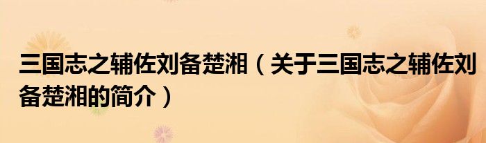 三國(guó)志之輔佐劉備楚湘（關(guān)于三國(guó)志之輔佐劉備楚湘的簡(jiǎn)介）