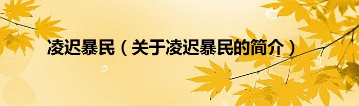 凌遲暴民（關(guān)于凌遲暴民的簡(jiǎn)介）