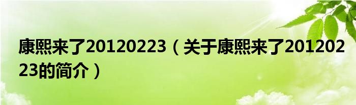 康熙來了20120223（關于康熙來了20120223的簡介）