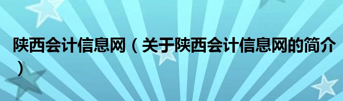 陜西會(huì)計(jì)信息網(wǎng)（關(guān)于陜西會(huì)計(jì)信息網(wǎng)的簡介）