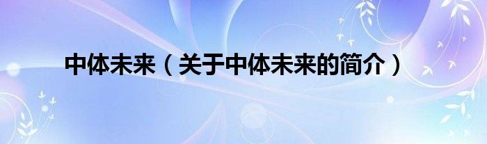 中體未來（關(guān)于中體未來的簡(jiǎn)介）