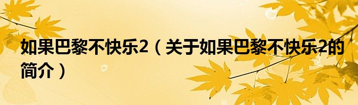 如果巴黎不快樂2（關于如果巴黎不快樂2的簡介）