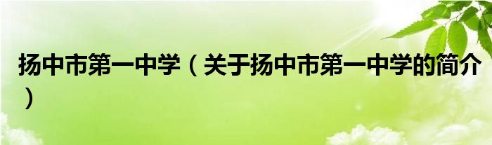 揚中市第一中學（關于揚中市第一中學的簡介）