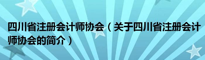 四川省注冊會計師協(xié)會（關(guān)于四川省注冊會計師協(xié)會的簡介）