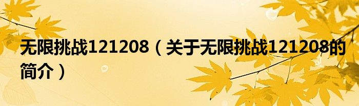 無限挑戰(zhàn)121208（關(guān)于無限挑戰(zhàn)121208的簡(jiǎn)介）