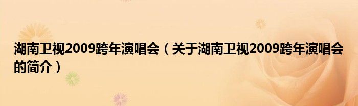 湖南衛(wèi)視2009跨年演唱會（關于湖南衛(wèi)視2009跨年演唱會的簡介）