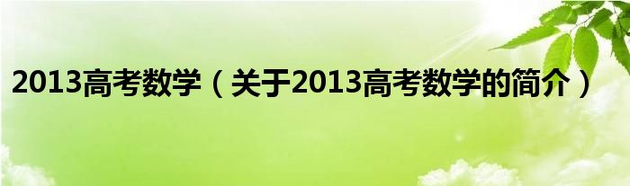 2013高考數(shù)學(xué)（關(guān)于2013高考數(shù)學(xué)的簡介）