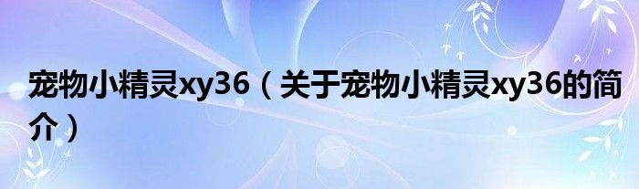 寵物小精靈xy36（關(guān)于寵物小精靈xy36的簡介）