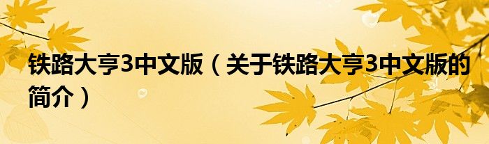 鐵路大亨3中文版（關(guān)于鐵路大亨3中文版的簡介）