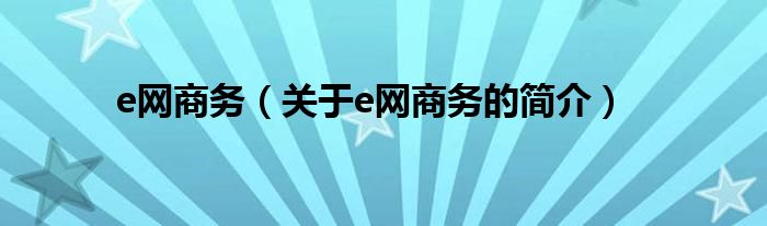 e網商務（關于e網商務的簡介）