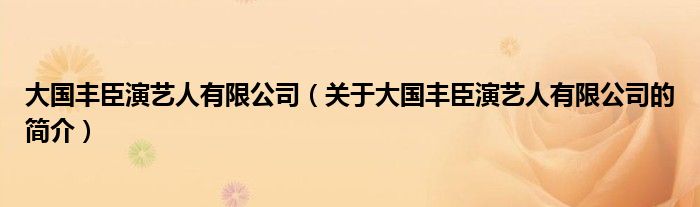 大國豐臣演藝人有限公司（關(guān)于大國豐臣演藝人有限公司的簡(jiǎn)介）