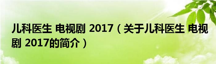 兒科醫(yī)生 電視劇 2017（關(guān)于兒科醫(yī)生 電視劇 2017的簡(jiǎn)介）