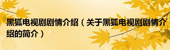 黑狐電視劇劇情介紹（關(guān)于黑狐電視劇劇情介紹的簡(jiǎn)介）