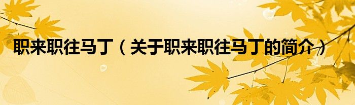 職來職往馬?。P(guān)于職來職往馬丁的簡(jiǎn)介）