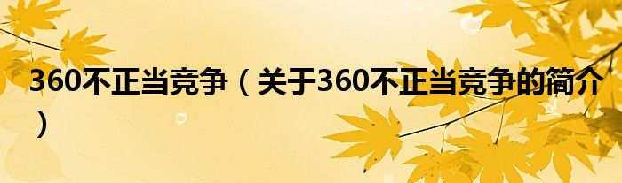 360不正當競爭（關于360不正當競爭的簡介）